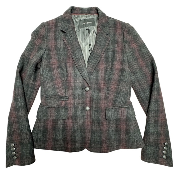 jacket blazer BANANA REPUBLIC XS/S cropped plaid wool blend classic boho indie - Picture 7 of 15